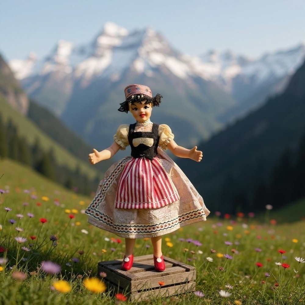 Vintage Sound Of Music Vibes Celluloid Doll 6x4‎ 1950s Candy Stripe Dress